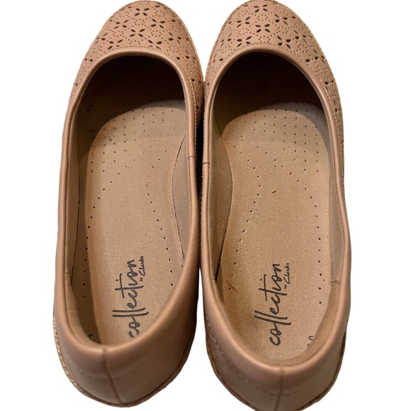 Clarks Collection Ballet Flats Women's‎ Shoes Tan Leather Perforated Espadrille - Picture 2 of 16